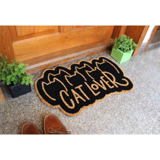 RugSmith Black Cat Lover Coir Doormat, 16" x 24"