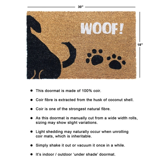 RugSmith White Machine Tufted Woof Doormat, 18" x 30"