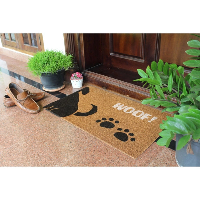 RugSmith White Machine Tufted Woof Doormat, 18" x 30"